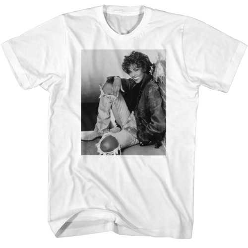 Whitney Houston T-Shirt - Black White Brick Wall Sit