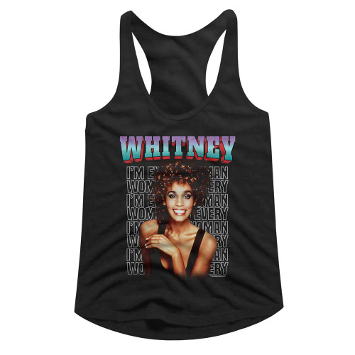Whitney Houston Every Woman Stacked Racerback Juniors Tank Top