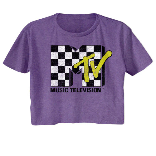 MTV Checkered Ladies Short Sleeve Crop Top