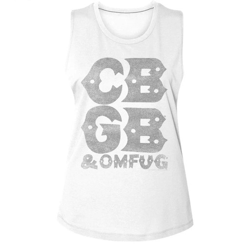 CBGB Stacked Logo on White Ladies Muscle Tank Top