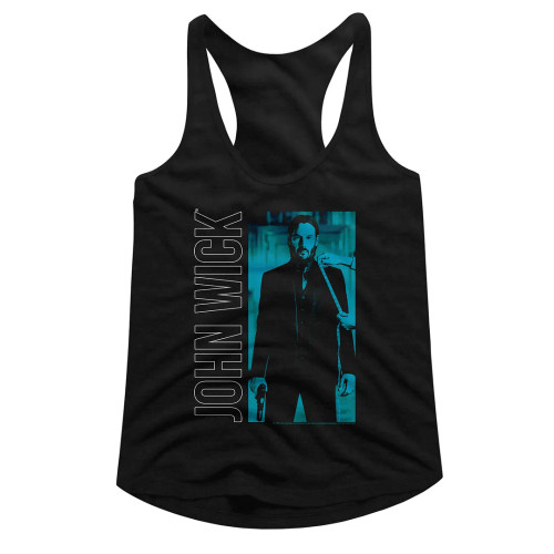 John Wick Juniors Racerback Tank Top - Vertical Text and Rectangle