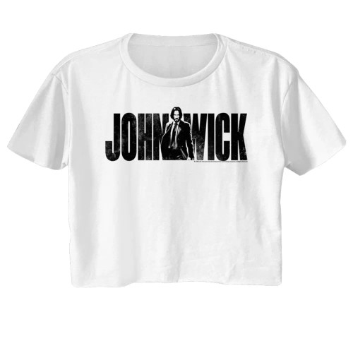 John Wick White With Name Ladies Short Sleeve Crop Top