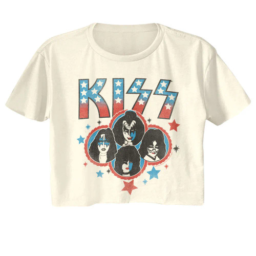 Kiss Americana Stars Ladies Short Sleeve Crop Top