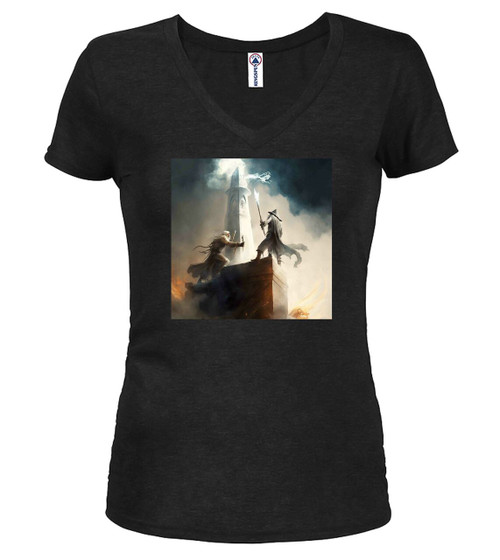 Black image for Wizard Battle Fantasy Juniors V-Neck T-Shirt