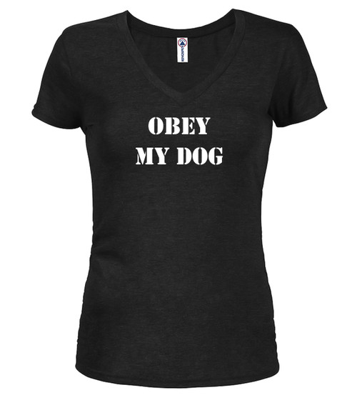 Black image for Obey My Dog Juniors V-Neck T-Shirt