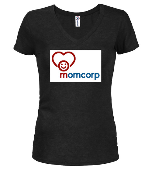 Black image for Momcorp Logo Juniors V-Neck T-Shirt