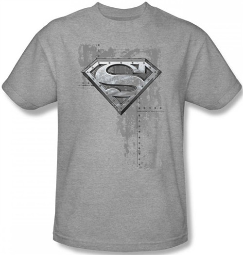 Image Closeup for Superman T-Shirt - Riveted Metal Shield Logo