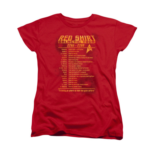 Image for Star Trek Womans T-Shirt - Red Shirt Galactic Tour
