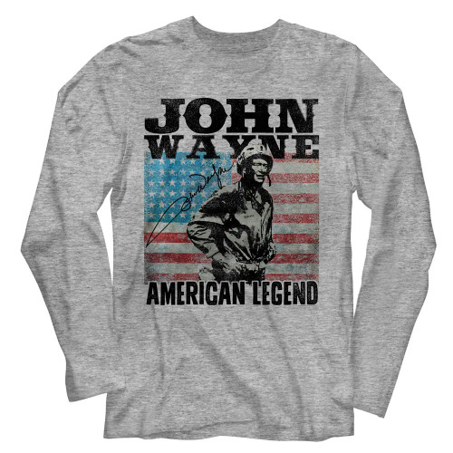 John Wayne Long Sleeve T Shirt - Grey American Legend