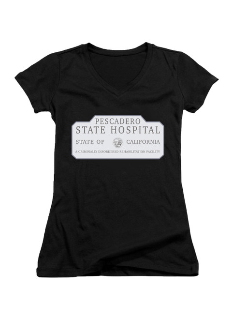 Image for Pescadero State Hospital Juniors V-Neck T-Shirt on Black