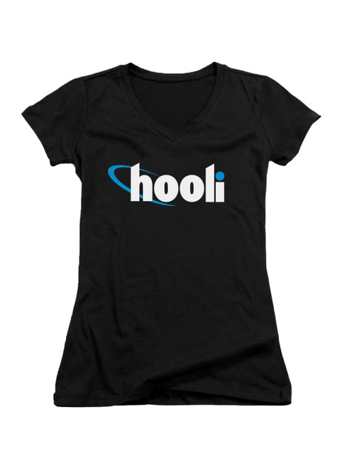 Black Hooli Logo Juniors V-Neck T-Shirt