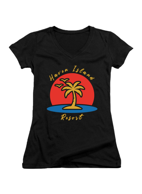 Black Haven Island Resort Juniors V-Neck T-Shirt