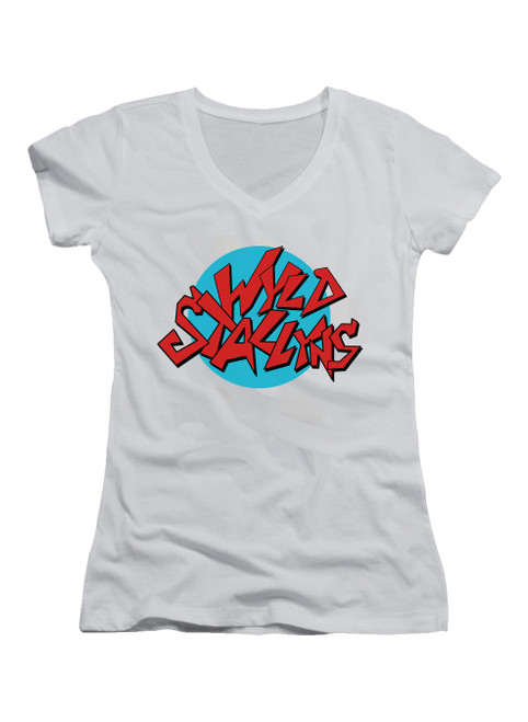 White Wyld Stallyns Logo Juniors V-Neck T-Shirt