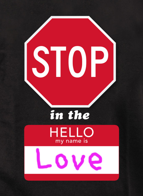 Close up Stop in the Name of Love Juniors V-Neck T-Shirt
