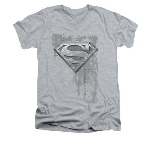 Image for Superman V Neck T-Shirt - Riveted Metal
