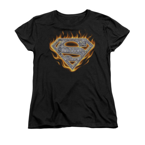 Image for Superman Womans T-Shirt - Steel Fire Shield