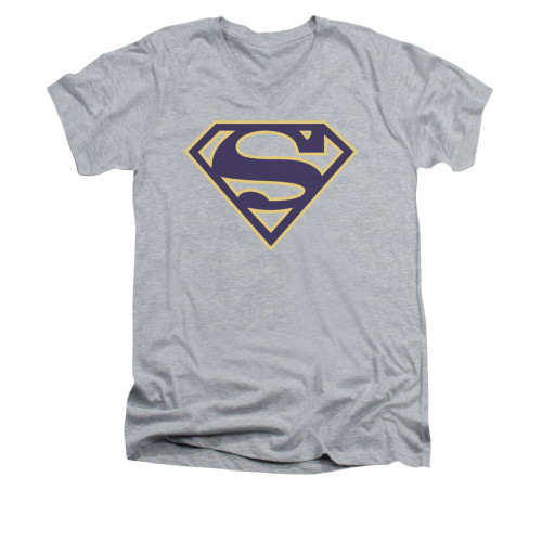 Image for Superman V Neck T-Shirt - Navy & Gold Shield