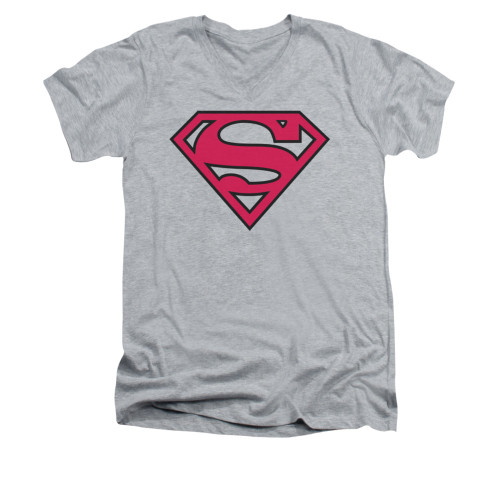 Image for Superman V Neck T-Shirt - Red & Black Shield