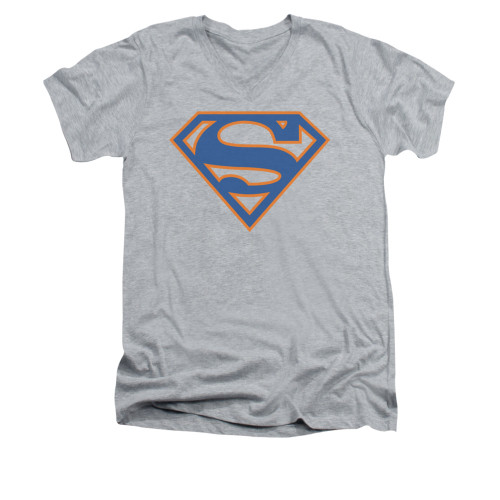 Image for Superman V Neck T-Shirt - Blue & Orange Shield