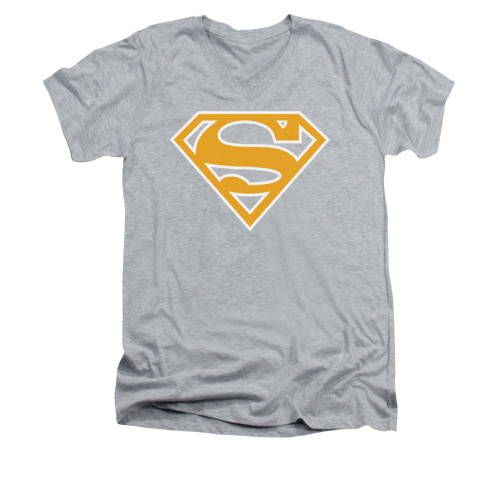 Image for Superman V Neck T-Shirt - Lt Orange & White Shield