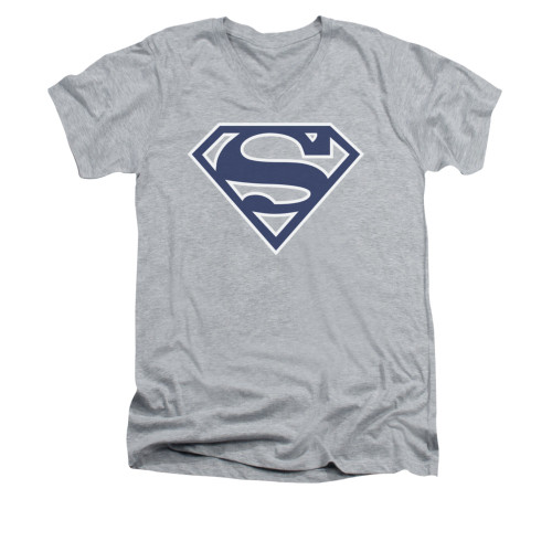 Image for Superman V Neck T-Shirt - Navy & White Shield