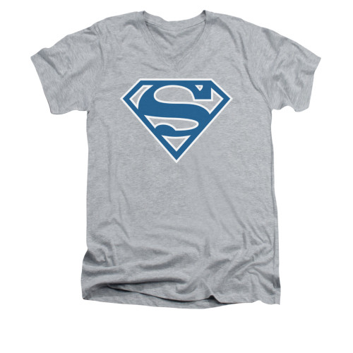 Image for Superman V Neck T-Shirt - Blue & White Shield