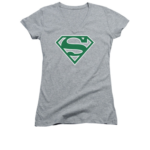 Image for Superman Girls V Neck - Green & White Shield