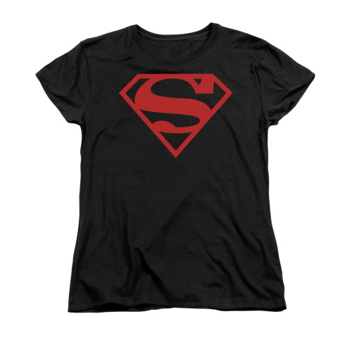 Image for Superman Womans T-Shirt - Red On Black Shield