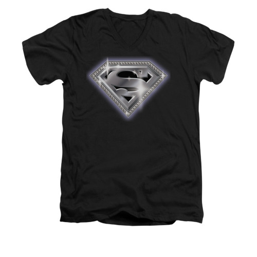 Image for Superman V Neck T-Shirt - Bling Shield