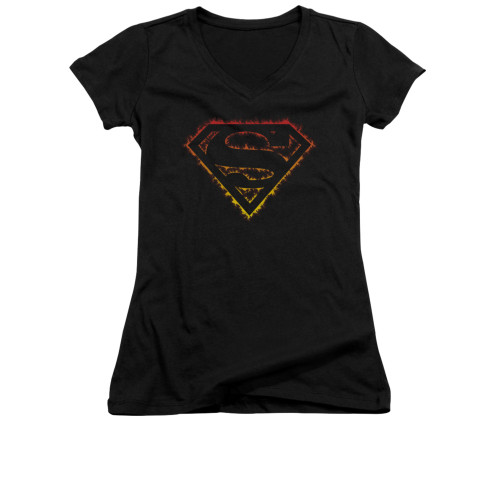 Image for Superman Girls V Neck - Flame Outlined Logo