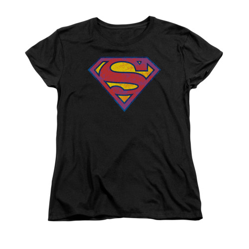 Image for Superman Womans T-Shirt - Sm Neon Distress Logo