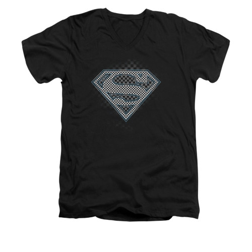 Image for Superman V Neck T-Shirt - Checkerboard