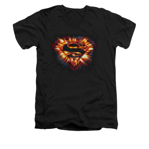 Image for Superman V Neck T-Shirt - Space Burst Shield