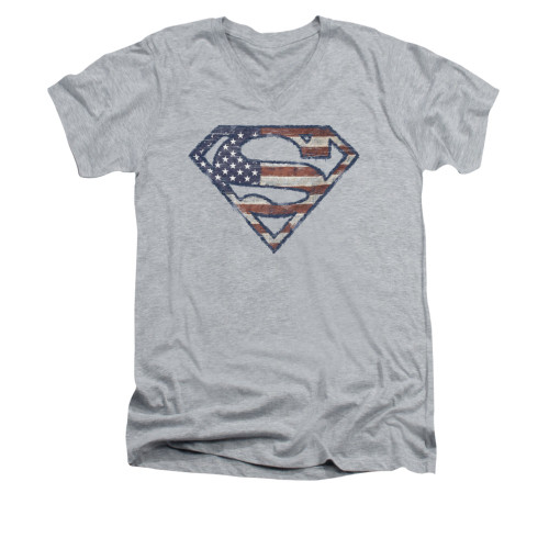 Image for Superman V Neck T-Shirt - Wartorn Flag