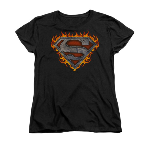 Image for Superman Womans T-Shirt - Iron Fire Shield