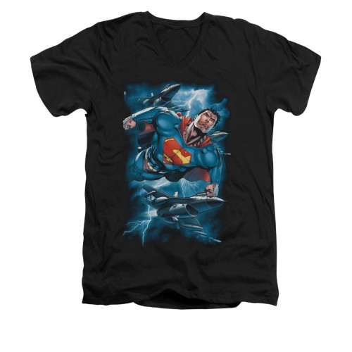 Image for Superman V Neck T-Shirt - Stormy Flight