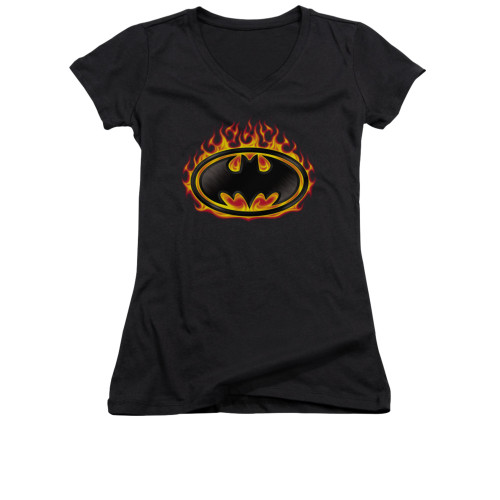 Image for Batman Girls V Neck - Bat Flames Shield