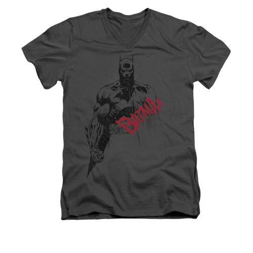 Image for Batman V Neck T-Shirt - Sketch Bat Red Logo