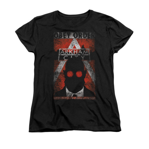 Image for Arkham City Womans T-Shirt - Obey Order Poster