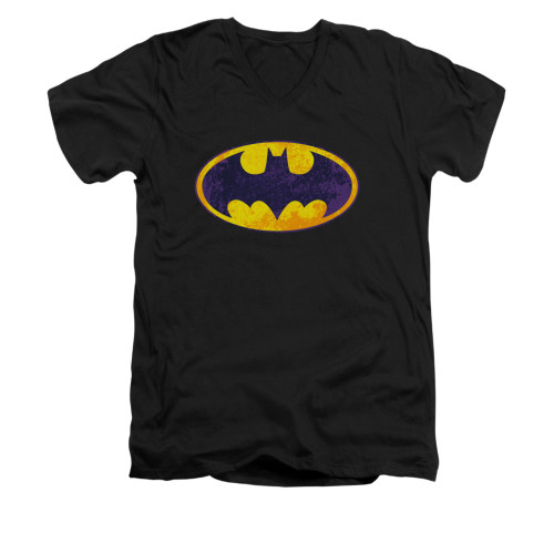 Image for Batman V Neck T-Shirt - Neon Distress Logo
