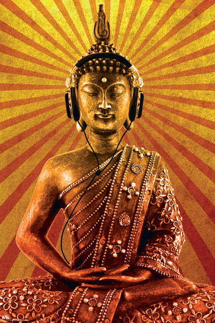 Golden Buddha Headphones Poster