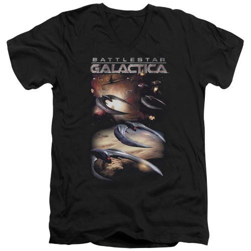 Image for Battlestar Galactica V Neck T-Shirt - When Cylons Attack