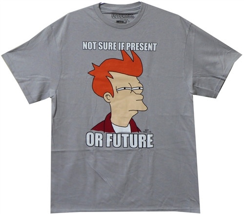 Image Closeup for Futurama T-Shirt - Fry Not Sure if Present or Future