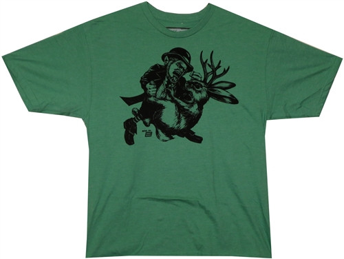 Image Closeup for Ames Bros Leprechaun vs Jackalope Green T-Shirt