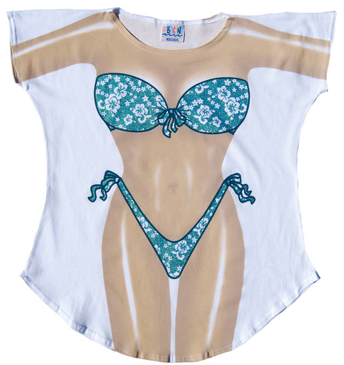 Image for Teal Flower Bikini Cover Up T-Shirt