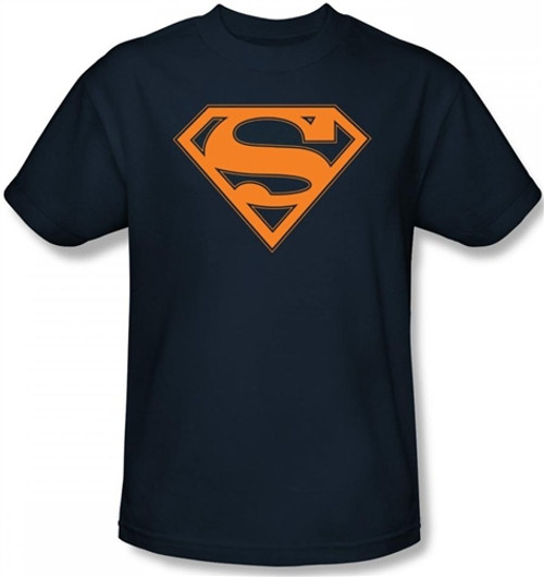 Image Closeup for Superman T-Shirt - Navy & Orange Shield Logo