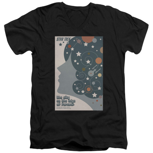 Image for Star Trek Juan Ortiz Episode Poster V Neck T-Shirt - Ep. 28 the City on the Edge of Forever on Black