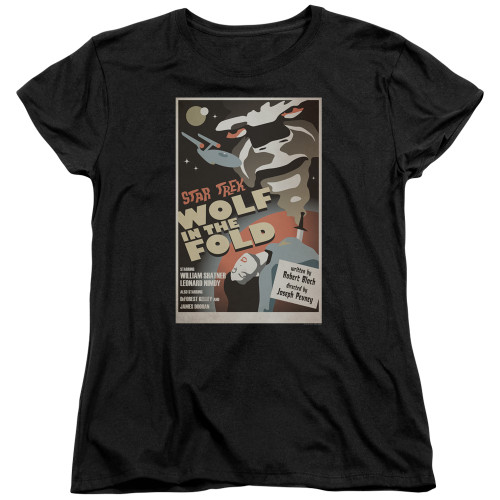 Image for Star Trek Juan Ortiz Episode Poster Womans T-Shirt - Ep. 43 Wolf in the Fold on Black