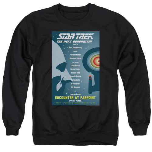 Image for Star Trek the Next Generation Juan Ortiz Episode Poster Crewneck - Season 1 Ep. 2 - Encounter at Farpoint Part One on Black