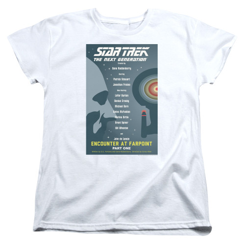 Image for Star Trek the Next Generation Juan Ortiz Episode Poster Womans T-Shirt - Season 1 Ep. 2 - Encounter at Farpoint Part One